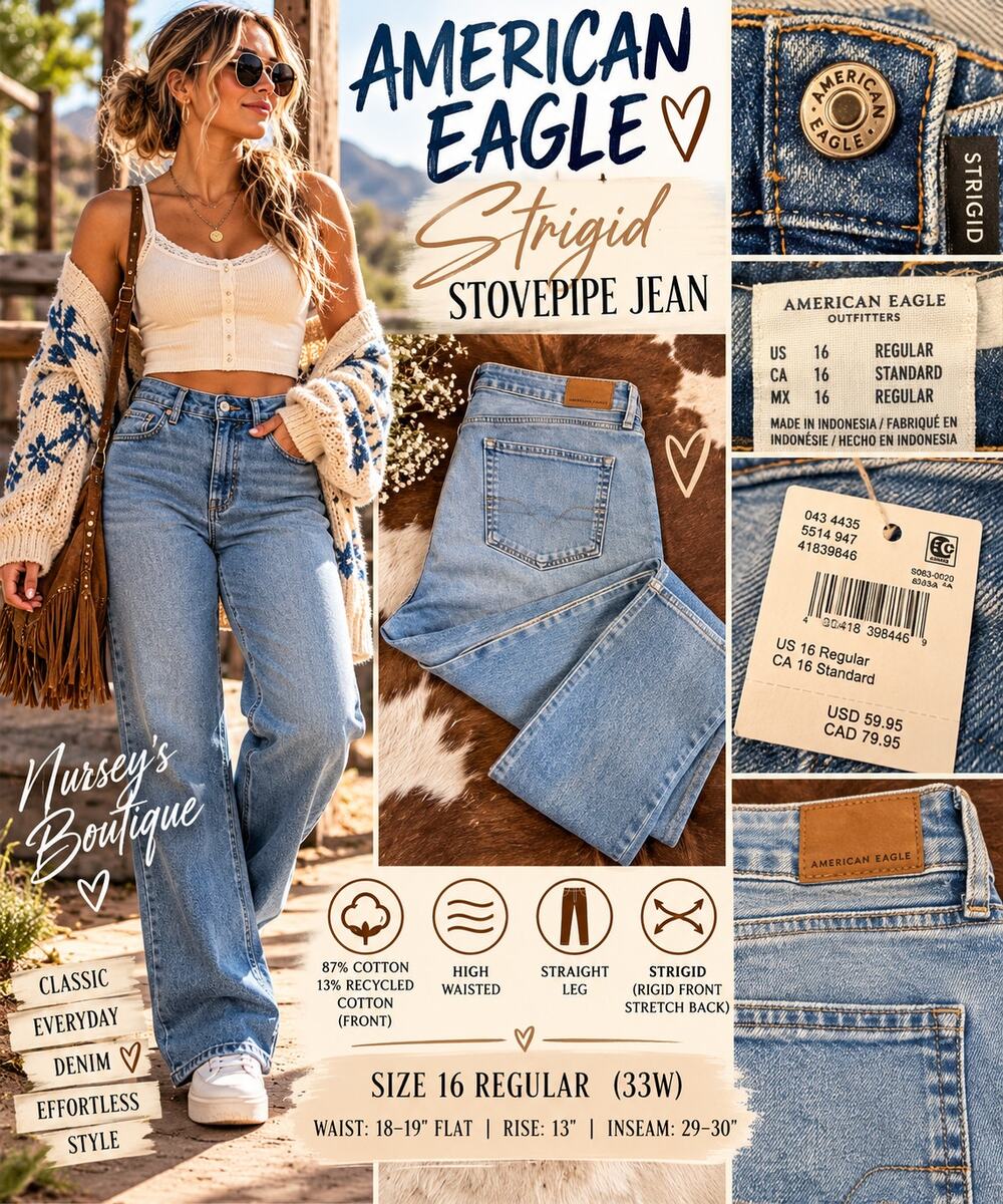 American Eagle Strigid Stovepipe Jeans 16 Regular 33W NWT Medium Indigo